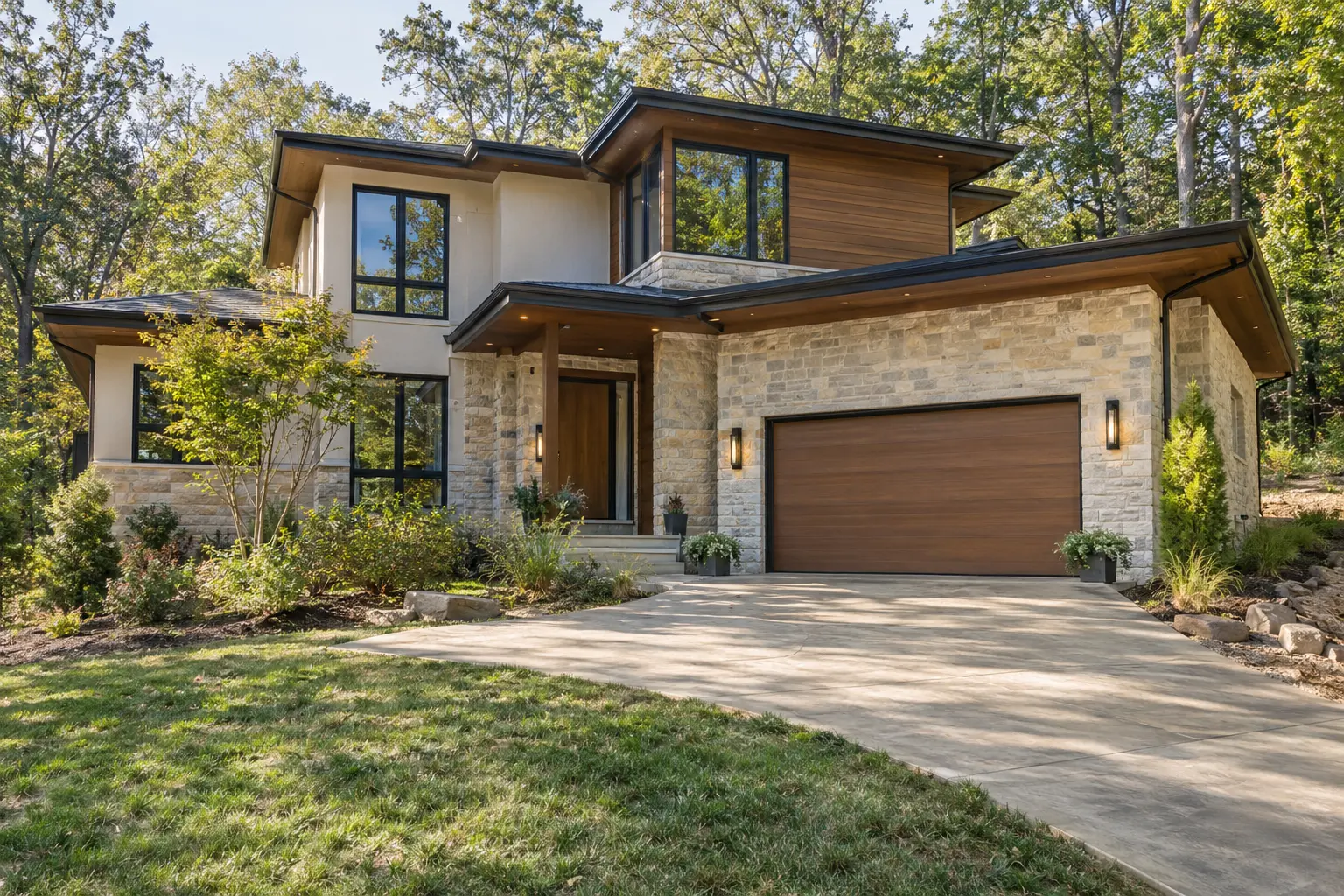 Contemporary Wood & Stone — Woodland Setting