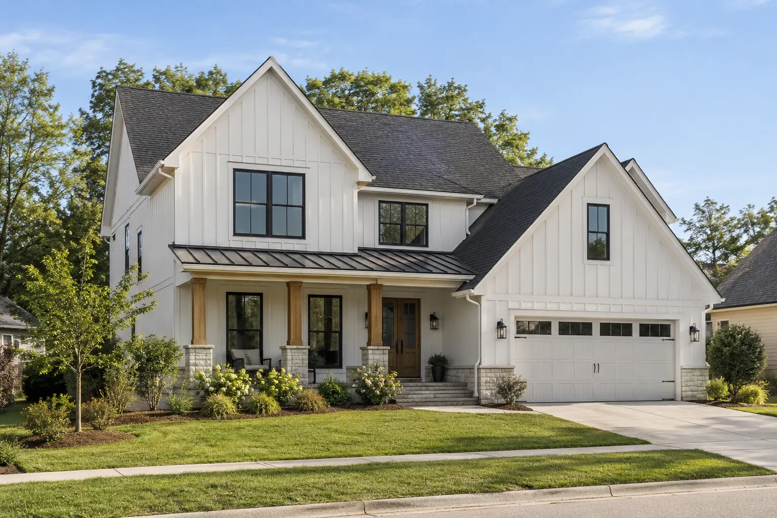 Modern Farmhouse Addition — Board & Batten, Stone & Wood Porch