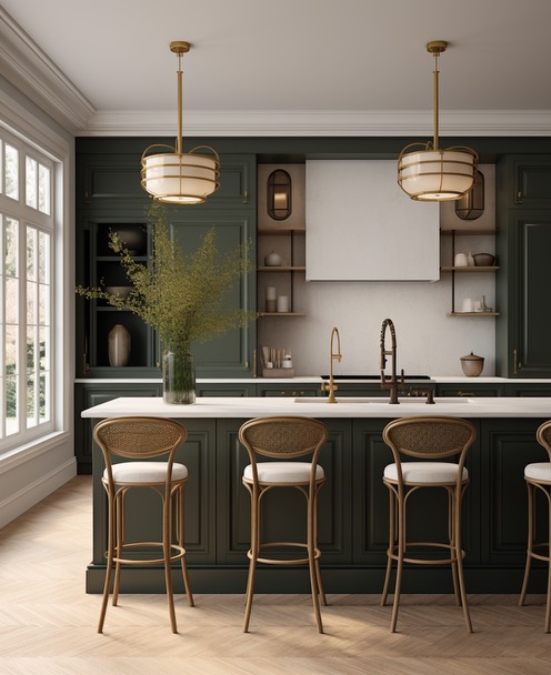 Forest-Green Paneled Kitchen