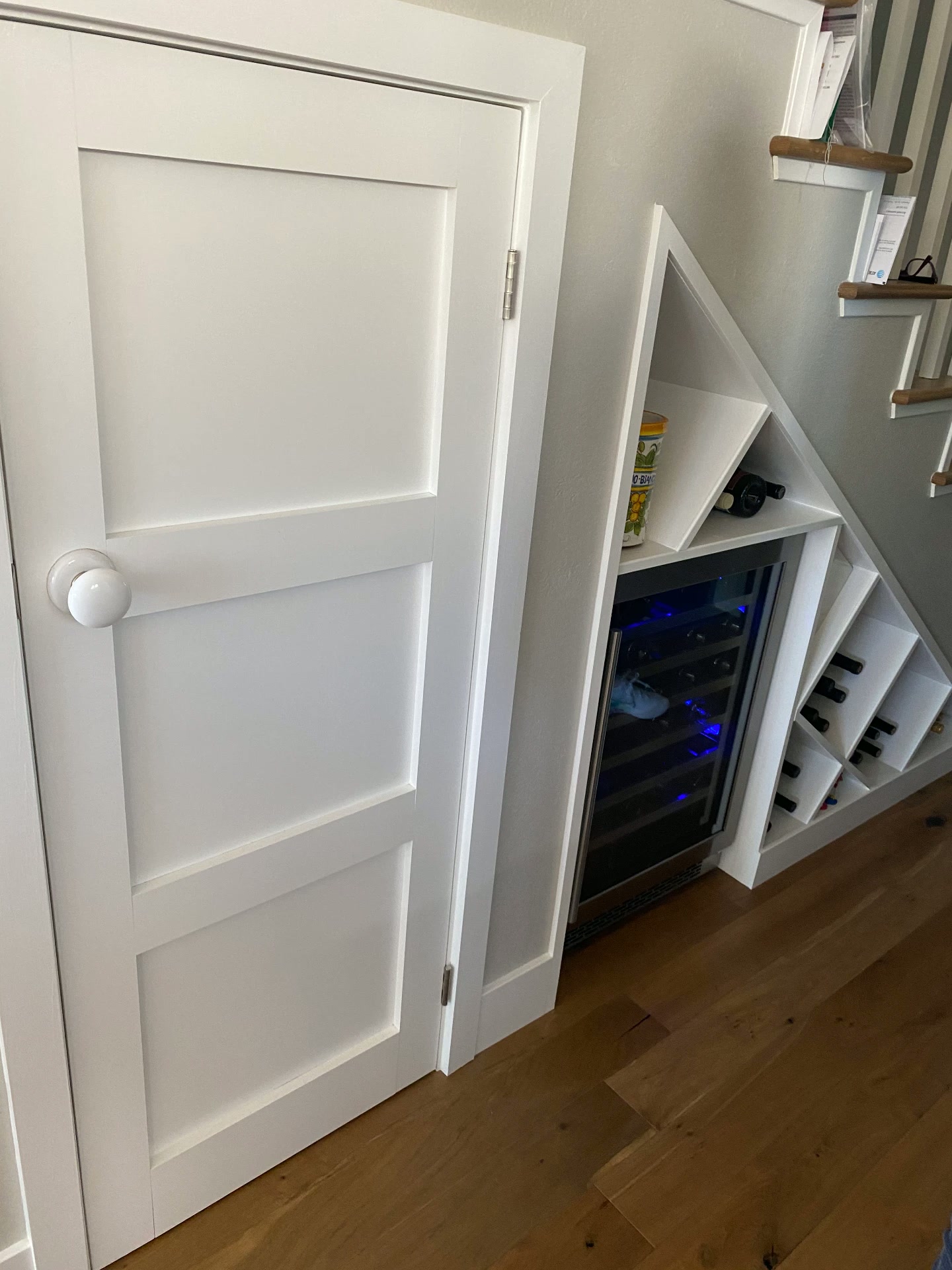 Under-Stairs Wine Cellar — Glass-Door Fridge & Rack