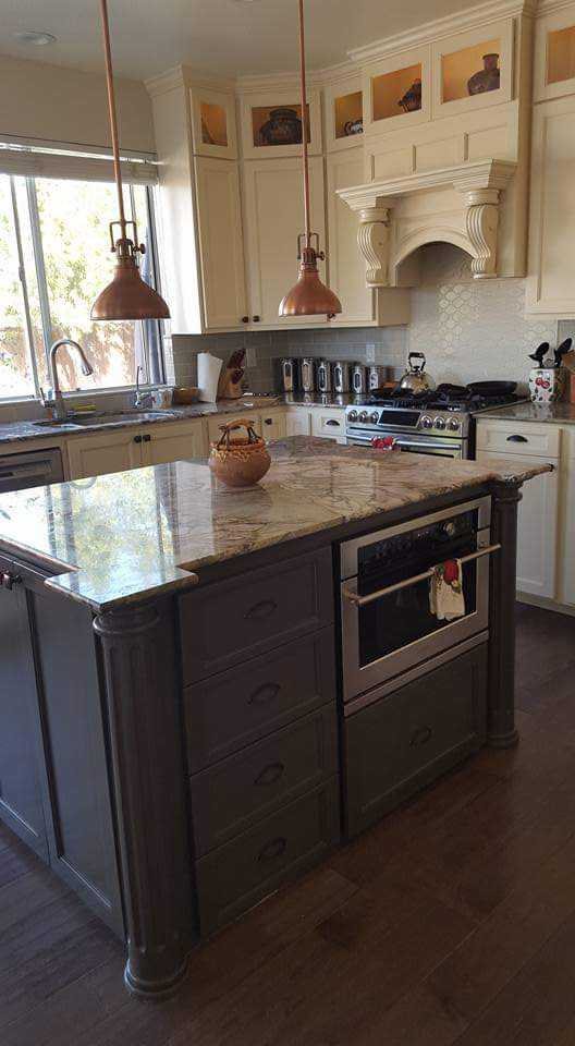 Two-Tone Kitchen — Charcoal Island & Copper Pendants